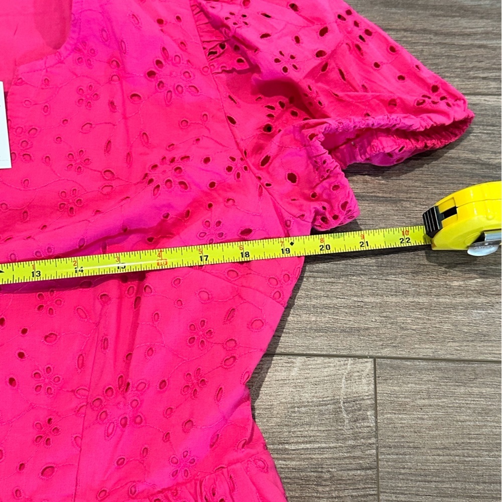 NWT! J. Crew Vibrant Pink Eyelet Puff-Sleeve Dress Size 10 Petite - Picture 7 of 12